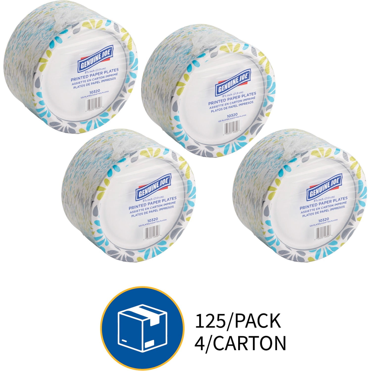Genuine Joe, GJO10320CT, Printed Paper Plates, 500 / Carton, Assorted
