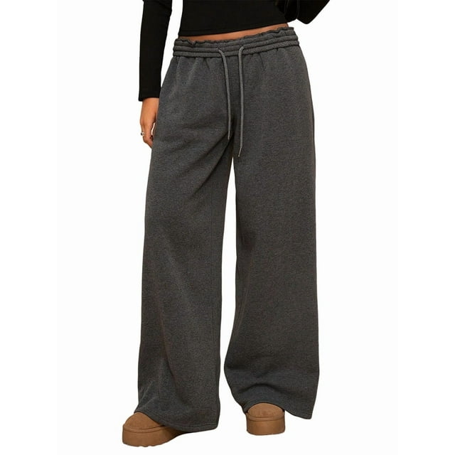 Pantalones Deportivos de Pierna para Mujer, Holgados, con Cordón, de Cintura Alta y Bolsillos Gris Carbón L