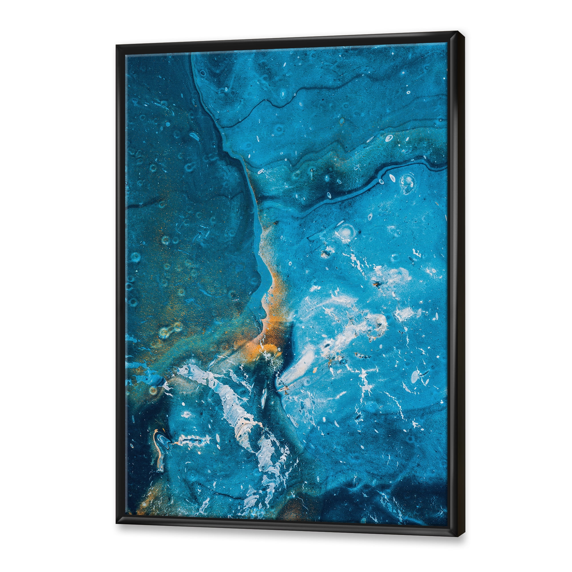 Designart 'Abstract Blue Marble Composition I' Modern Framed Canvas Wall Art Print