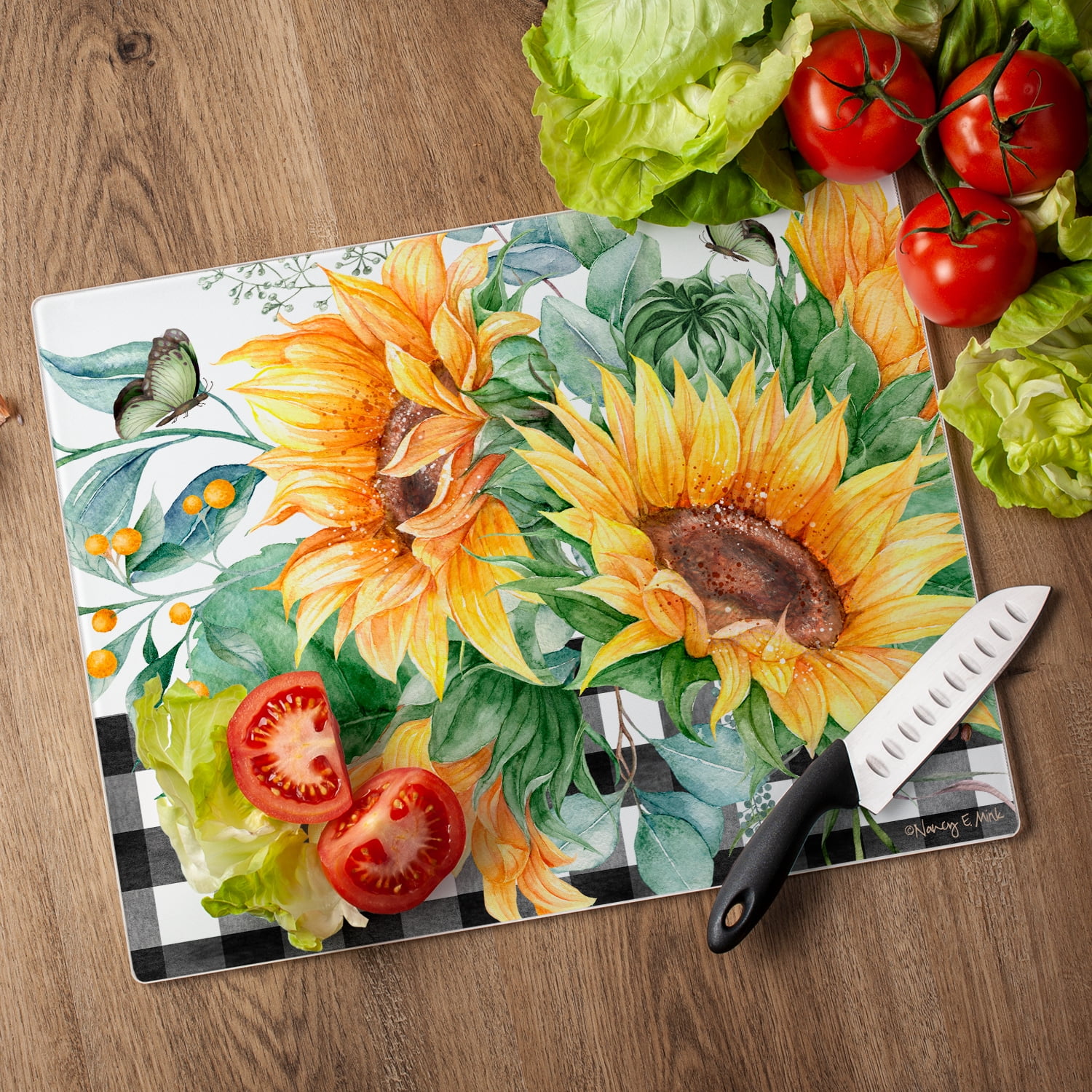 CounterArt Sunflower Fields 3mm Tempered Glass Cutting Board 15" by 12"