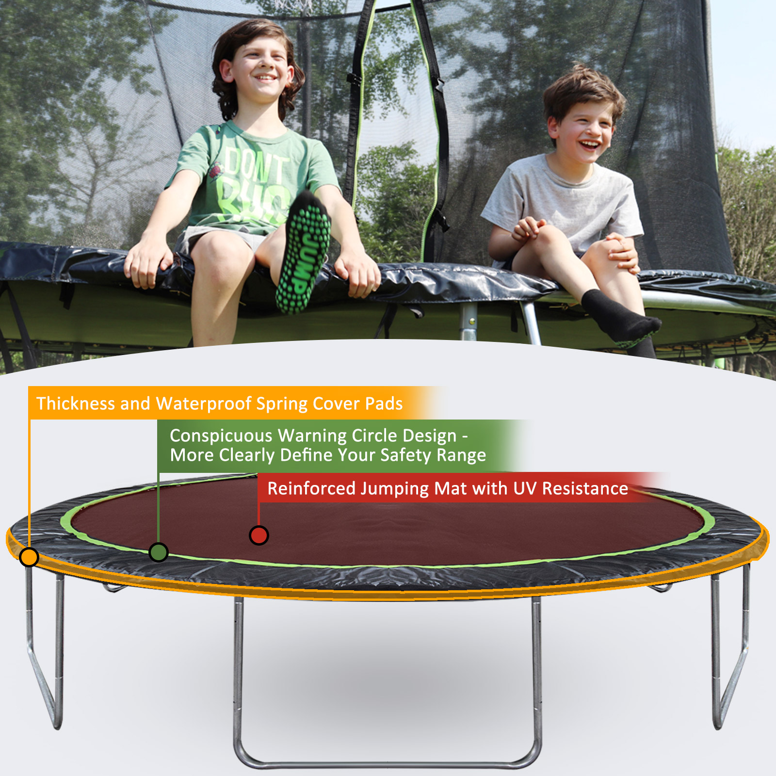 10/12/14/16FT Outdoor Recreational Backyard Heavy Duty Trampoline with Safety Enclosure Net，big trampoline for Kids and Adults,black，green