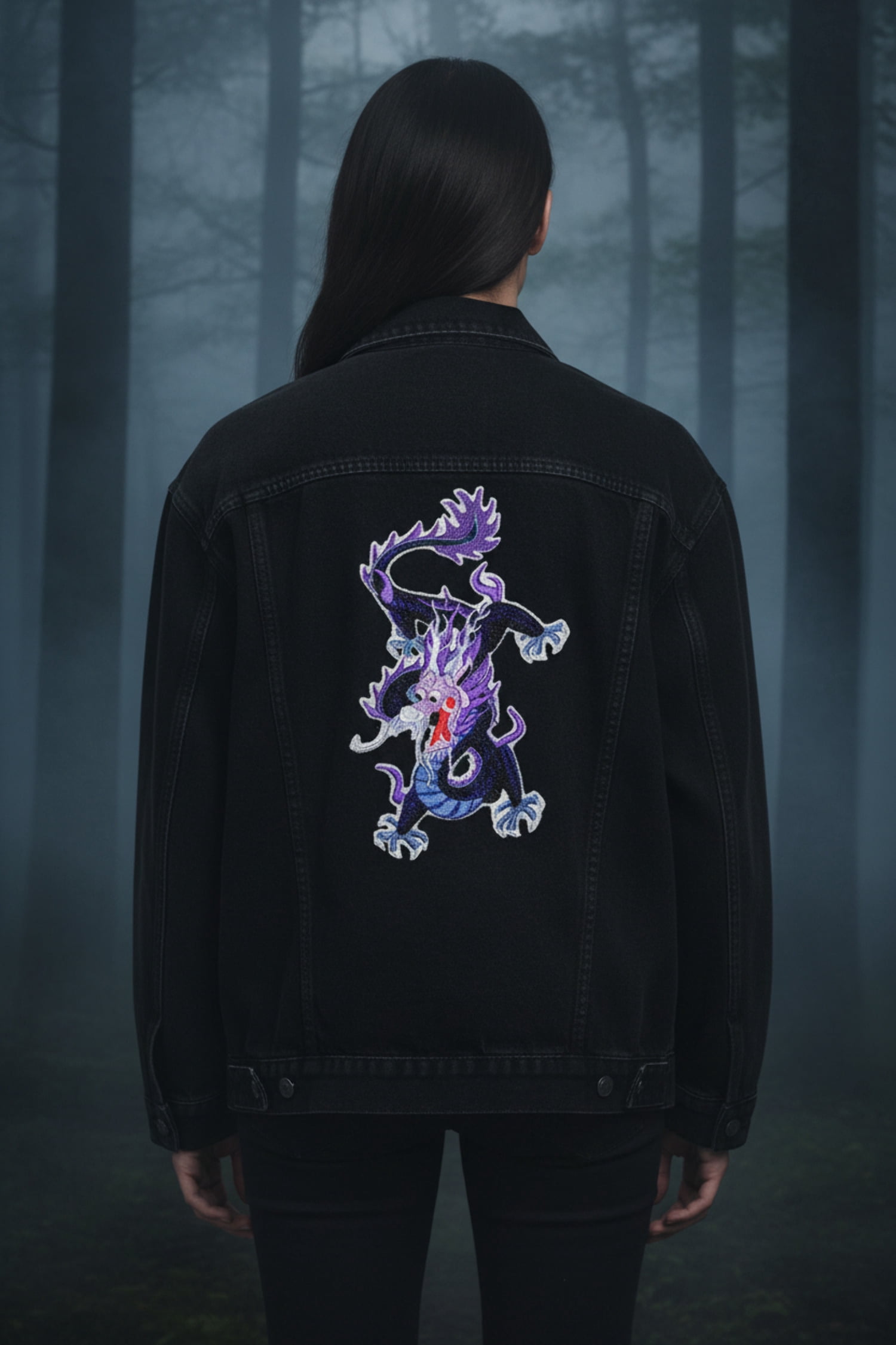Custom Black Dragon Embroidery Iron On/Sew patch [6.52" X 4.42"]