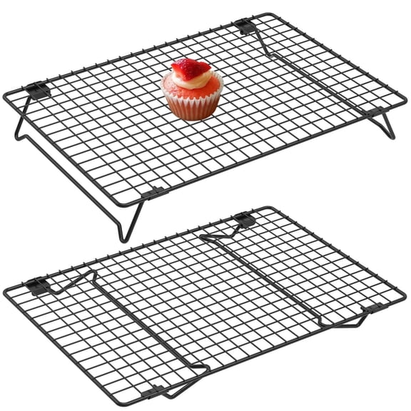 FVKRNYZ 2 Pcs Stackable Cooling Rack for Baking, Nonstick Carbon Steel Wire Rack with Collapsible Legs, 13.4x9.5 Inch, Black