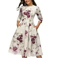 thumbnail image 1 of Robe d'Été Vintage pour Femme, Ligne A, Élégante, Imprimé Floral, Taille Haute, Manches Longues, Robe Soleil, Col Rond, Soirée, Grande Taille, 1 of 3