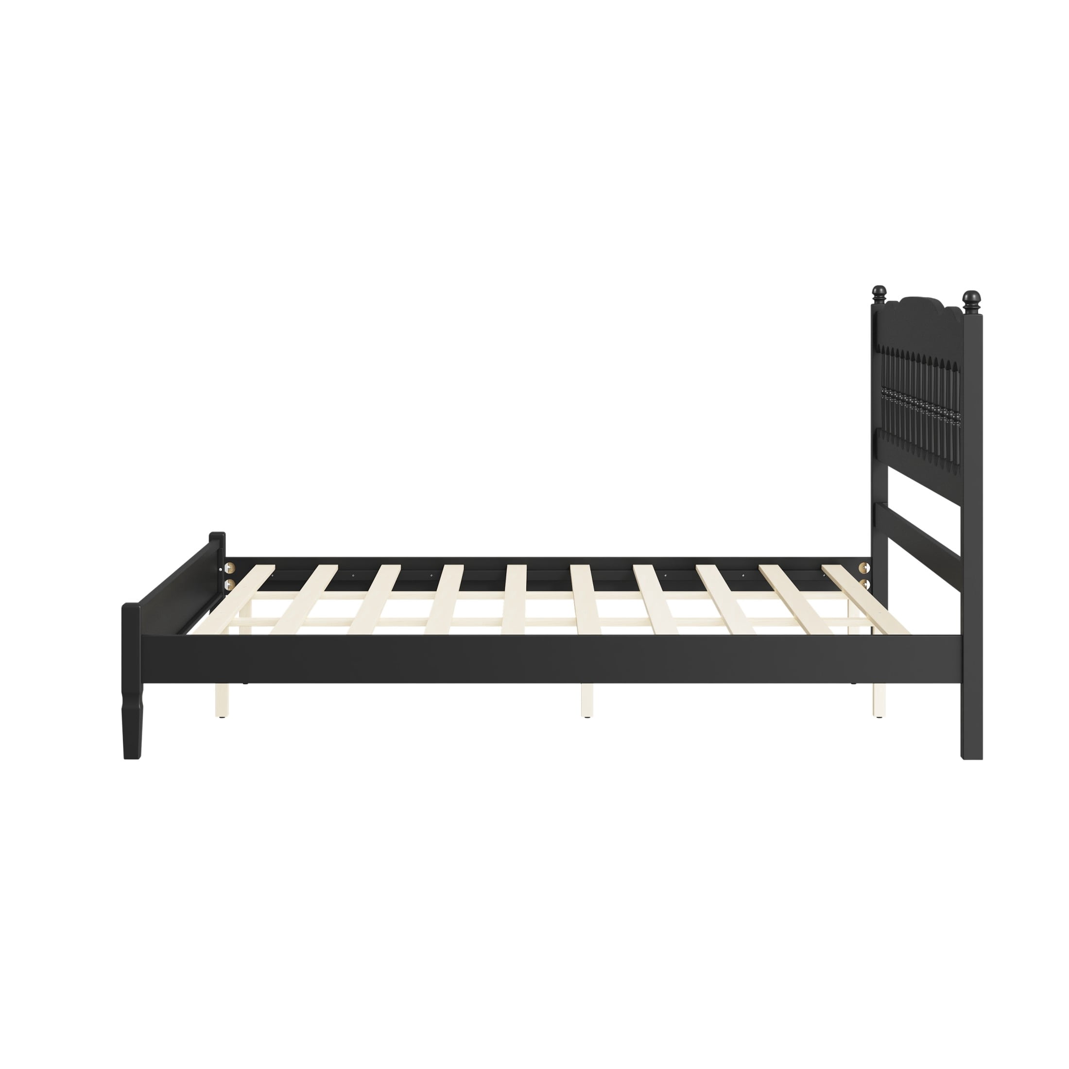Noble House Onius Countryside Style King Size Wooden Bed Frame, Heavy-Duty Platform Bed with Center Support, Black