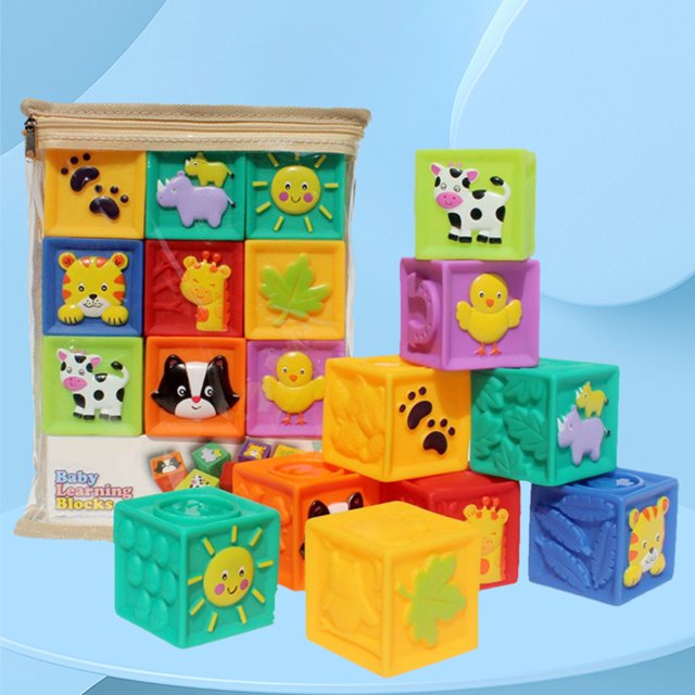 Gwong Juguete 9pcs / set Bloques de bebé patrón de dibujos animados juguetes de masticación PVC Soft Building Bloques de pila para un regalo Gwong 30011239