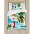 thumbnail image 3 of Christmas King Size Duvet Cover Set, Sock on the Palm Tree on Tropical Sandy Beach Island Maldives Festive Design, Decorative 3 Piece Bedding Set with 2 Pillow Shams, Multicolor, by Ambesonne, 3 of 3