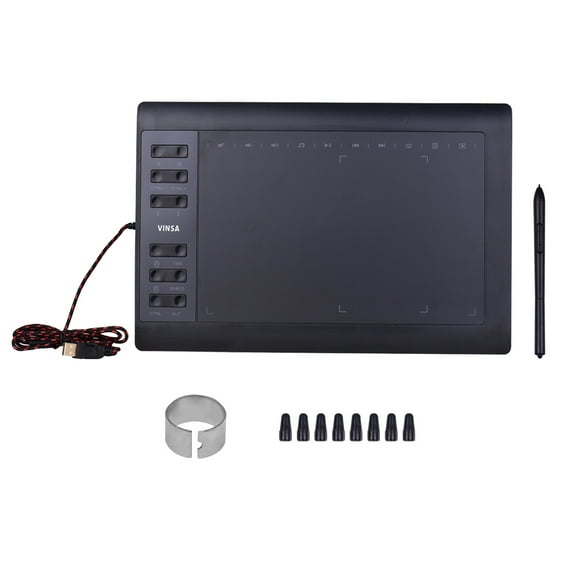 10x6 Inch Professional Graphics Drawing Tablet 12 Express Keys with 8192 Levels Battery-Free Stylus/8pcs Nibs/Pen Clip Support PC/Laptop Connection Compatible with Windows for Painting Designing Onli