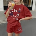 thumbnail image 5 of ITSAME Girls 4th of July Outfit Set, Bow Print Short Sleeve Shirts and Shorts Summer Casual Clothes 2-Piece Red Size 13-14, 5 of 6