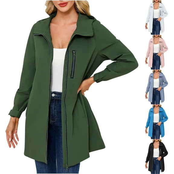 Brondbend Jacket for Women Trendy Women's Hooded Long Sleeved Loose Casual Windproof Windbreaker Jacket Plus Size Fall Winter Fashion Party Outdoor Outerwear,Army Green