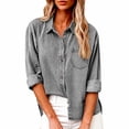 thumbnail image 2 of KLHDSF Denim Shirt Women Long Sleeve Button Down Western Jean Shirts Collared, Roll Up, with Pockets, Baggy, Lightweight, Shacket, Casual Office Gray XXL, 2 of 9