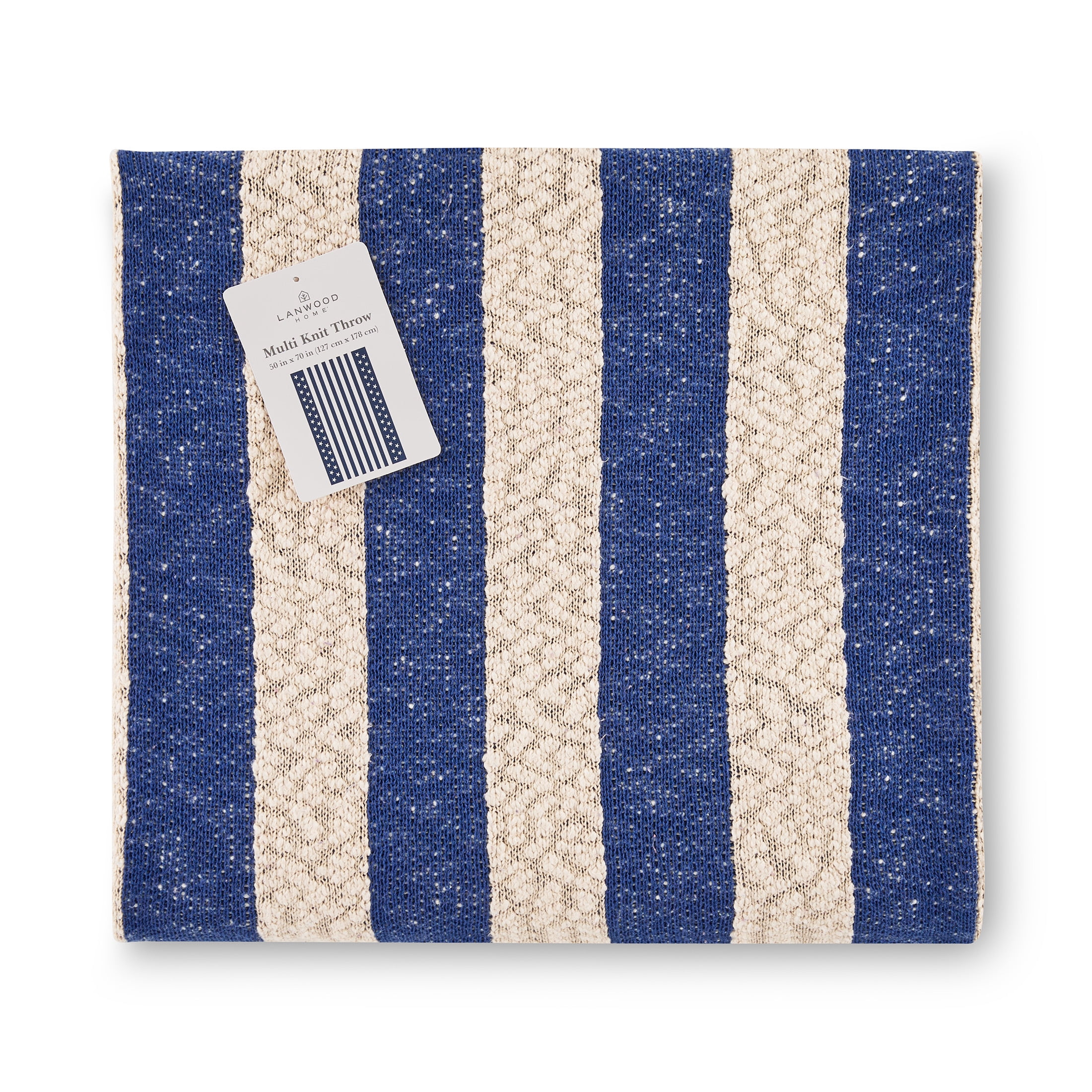 Lanwood Home Americana summer Knitted Throw Blanket, USA American Flag Oversize Throw, Blue Star Stripe