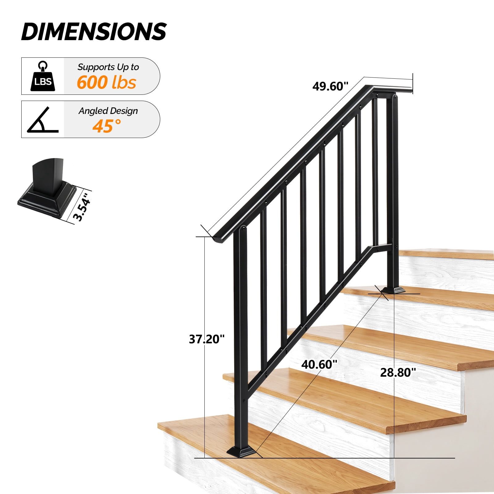 Handrails for Outdoor Steps Fits 3 to 4 Steps
