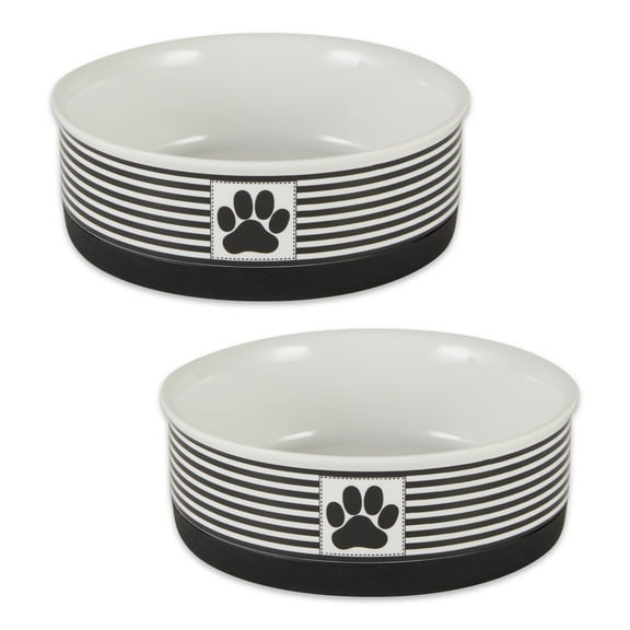 Bone Dry Chevron Ceramic Pet Bowls, Dishwasher Safe, Black, Medium Bowl Set, 6x2", 2 Count