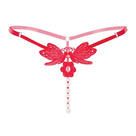 Women Sexy Thongs RD2 String Thong Pearl Underwear for Women Cute Lingerie T Pants One Size