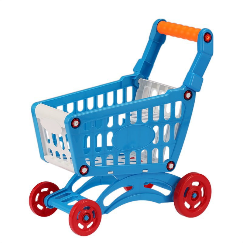 Plastic Simulation Kids Shopping Trolley Cart Basket Hand Push Pretend Role Play 