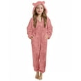 thumbnail image 4 of Diufon Girls Fleece Zip Up Jumpsuits Kids Hooded Rompers Fuzzy Cute Fall Winter Warm Zipper Sleepwear, 4 of 8