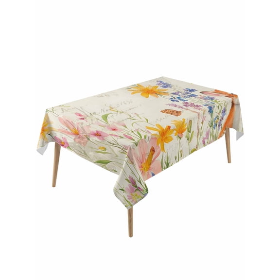 Spring Vintage Floral Table Cloth, Summer Botanical Butterfly Waterproof Tablecloth for Rectangle Tables, Reusable Washable Fabric Table Cover for Restaurant Kitchen Dining Tables 54"x108"