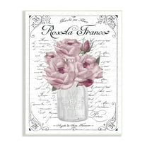 Stupell Industries Pink Roses Bouquet French Words Fancy Script Background Graphic Art Unframed Art Print Wall Art, Design by Lettered and Lined