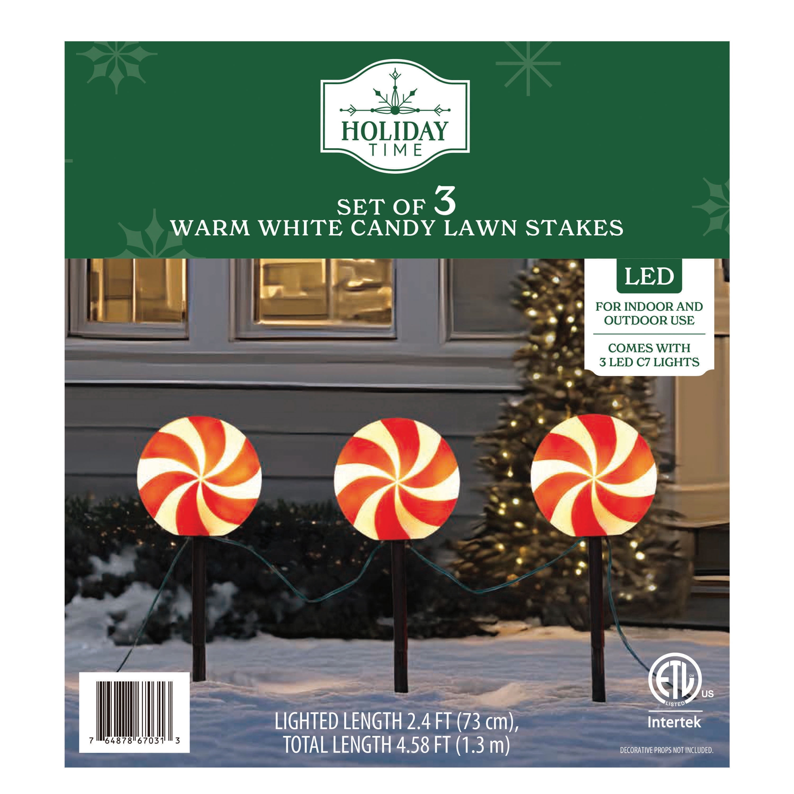 Indoor/Outdoor LED Christmas Candy Pathway Lights, Warm White, Set of 3, by Holiday Time