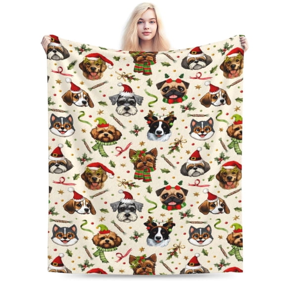 Cute Christmas Dog Head Fuzzy Throw Blanket for Women Men Soft Cozy Fleece Blanket for Bedroom Living Rooms Sofa Couch 50x40