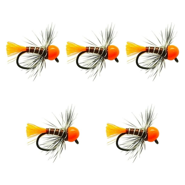 5 piezas de cabeza plomada de tungsteno para pesca con mosca, señuelo submarino realista con plumas Naranja
