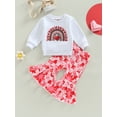 thumbnail image 2 of Suealasg Little Girls Valentine's Day Clothes 6M 1T 2T 3T 4T Kids Girls Long Sleeve Letter Print Sweatshirt  +Heart/Flower Flare Pants 2 Piece Toddler Girls Spring Valentine-themed Outfits, 2 of 9