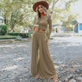 thumbnail image 6 of Women Casual 2PCS Outfits Sets Solid Color High Elastic Shaping Long Sleeve Wide Leg Pants Trousers Set, 6 of 9