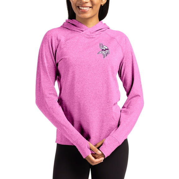 Women's Cutter & Buck Pink Minnesota Vikings Tonal Logo Adapt Knit Recycled Raglan Pullover Hoodie