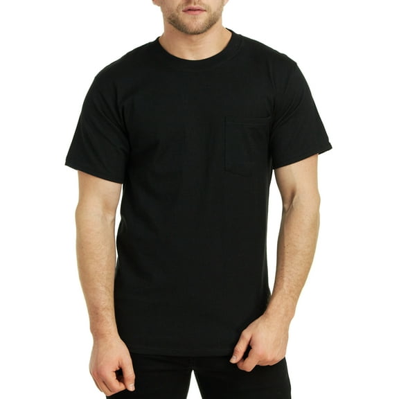 Hanes Short Sleeve Beefy-T Pocket T-Shirts, Black, XLarge