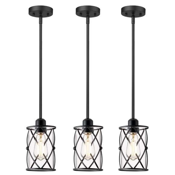 Lámparas colgantes Osimir Glass Kitchen Island, color negro, paquete de 3 unidades, CH9176BK