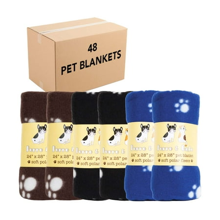 Perro & Gato Pet Blankets (Case of 48)  Dog Paw Pattern  24x28  Soft Polar Fleece  8 Packs of 6