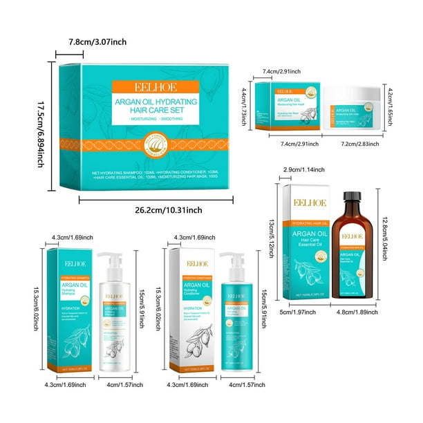 Set completo de aceite marroquí para el cabello: champú, acondicionador, mascarilla y sérum (100 g/100 ml/100 ml/100 ml) Cuidado de la piel
