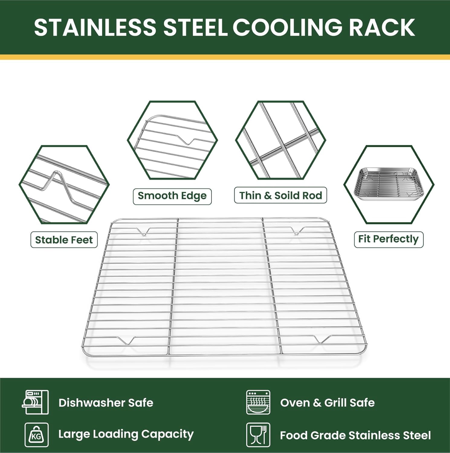 Small Baking Sheet & Rack Set (2 Baking Pans + 2 Baking Racks), Stainless Steel Cookie Sheet & Cooling Rack, Nonstick Baking Tray, Non Toxic & Heavy Duty & Easy Clean, Size 9 x 7 x 1 Inch