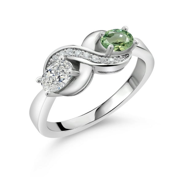 Gem Stone King 925 Sterling Silver Lab Grown Diamond and Green Sapphire and White Created Sapphire Infinity Promise Ring for Women | 1.04 Cttw | Oval 6X4MM | Gemstone April Birthstone | Size 5