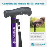 HurryCane Freedom Edition Foldable with T Handle Walking Cane for Men & Woman (Purple) Bundle with PremGear Cane Holder, Compatible with HurryCane