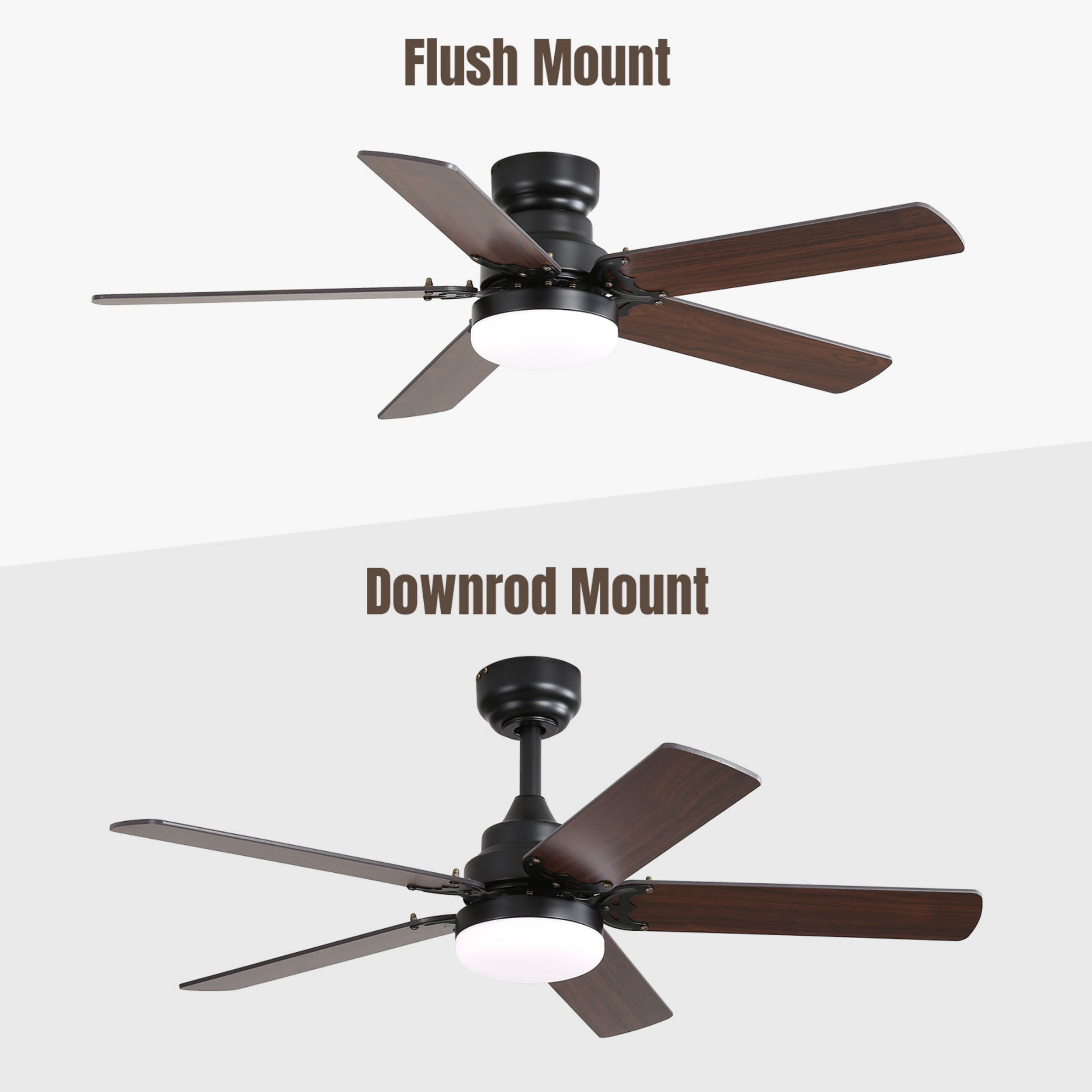 Sofucor 42 Inch Modern Ceiling Fan With LED Light 5 Blades Remote Control Reversible DC Motor Black For Bedroom