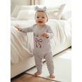 thumbnail image 6 of BemeyourBBs Newborn Baby Girls Mardi Gras Outfits Carnival Romper Waffle Knit Striped Bow Letter Embroidery Long Sleeve Jumpsuit Headband Fall Winter Spring Clothes, 6 of 9