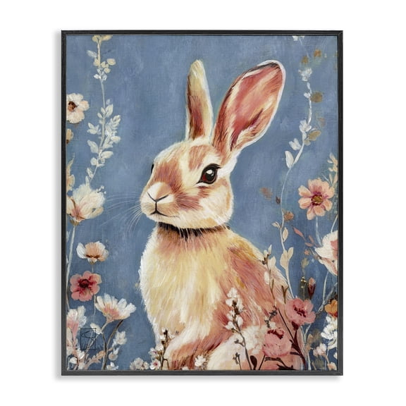 Stupell Industries Traditional Whimsical Rabbit on Blue Black Framed Giclee Art, 11 x 14, by Sara Culpepper