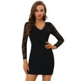 thumbnail image 2 of INSPIRE CHIC Mini vestido ajustado elegante de malla transparente de manga larga con encaje elástico para mujer Negro L, 2 of 5