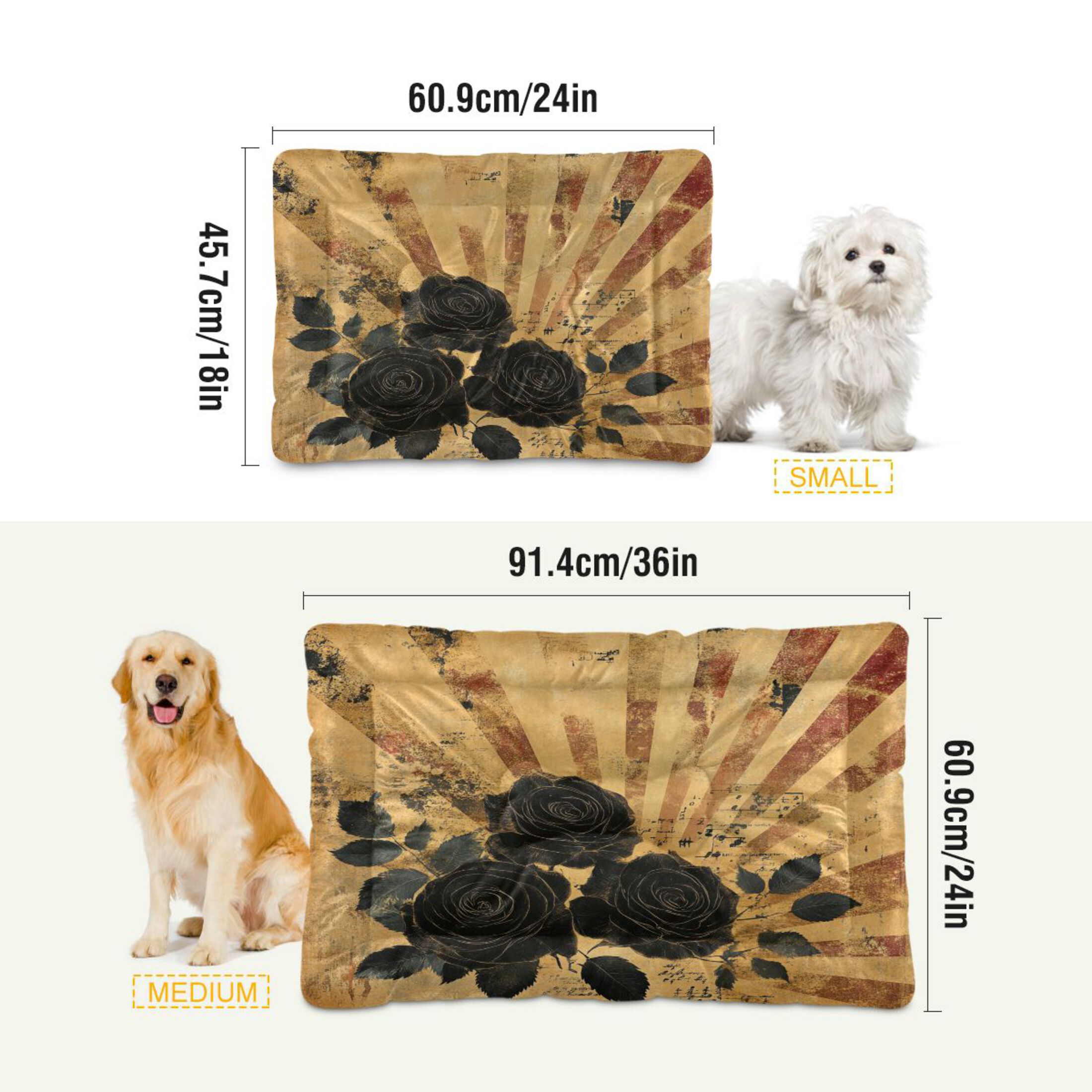 Qxltty Notes Black Rose Ped Pad Wear-resistant and Hard to Bite Through Sleeping Pad for Small Medium Large Dogs Winter Pet Bed 36×24in