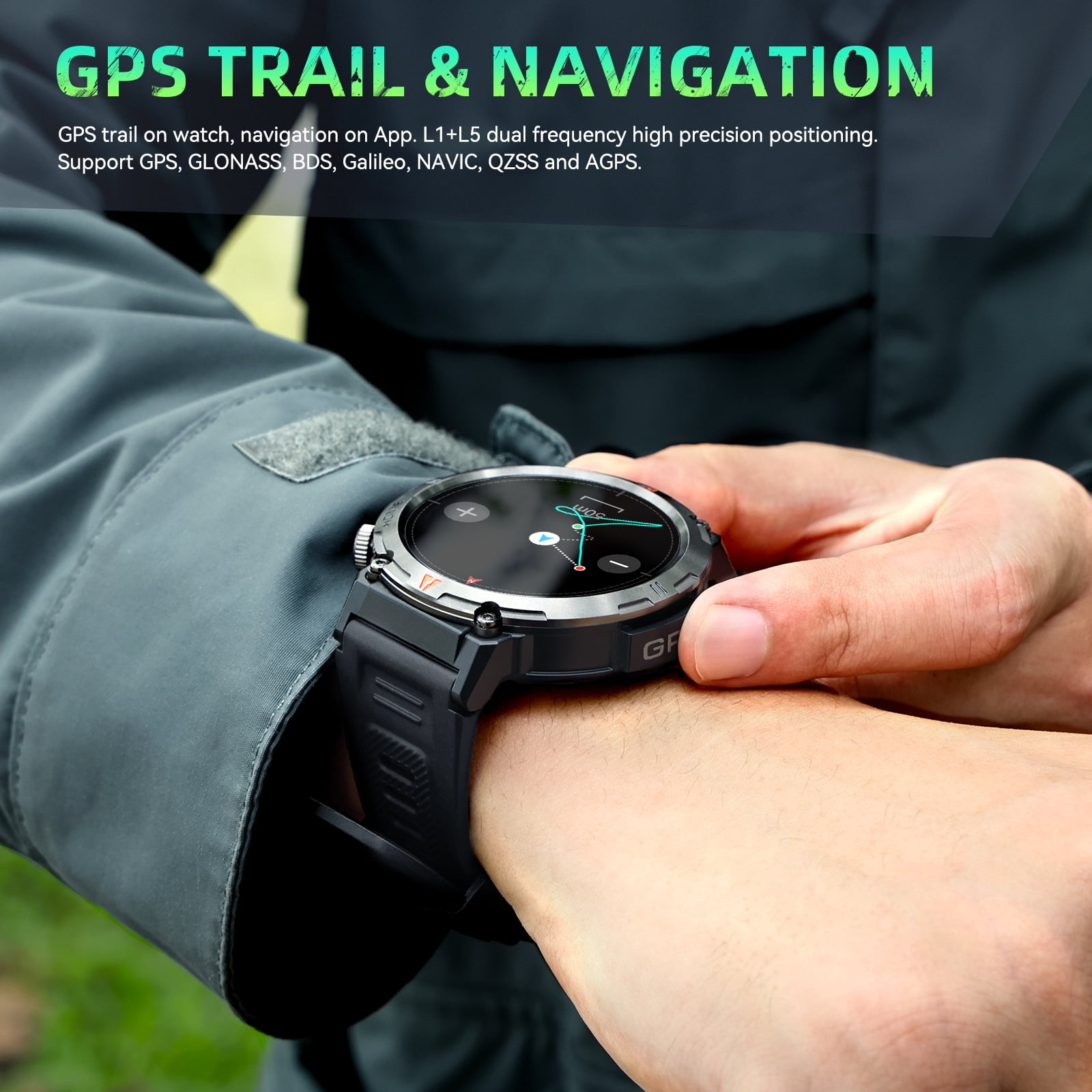 EIGIIS KE3Pro Smart Watch with Flashlight for Men, 3ATM Waterproof Watch with GPS, 530mAh Outdoor Sports Watch Compatible with Android iOS, 1pc
