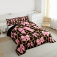 thumbnail image 3 of jejeloiu Pink Bow Tie Queen Comforter Set,Chic Leopard Print Bedding Comforter Set For Girls Reversible 3 Pieces, 3 of 8