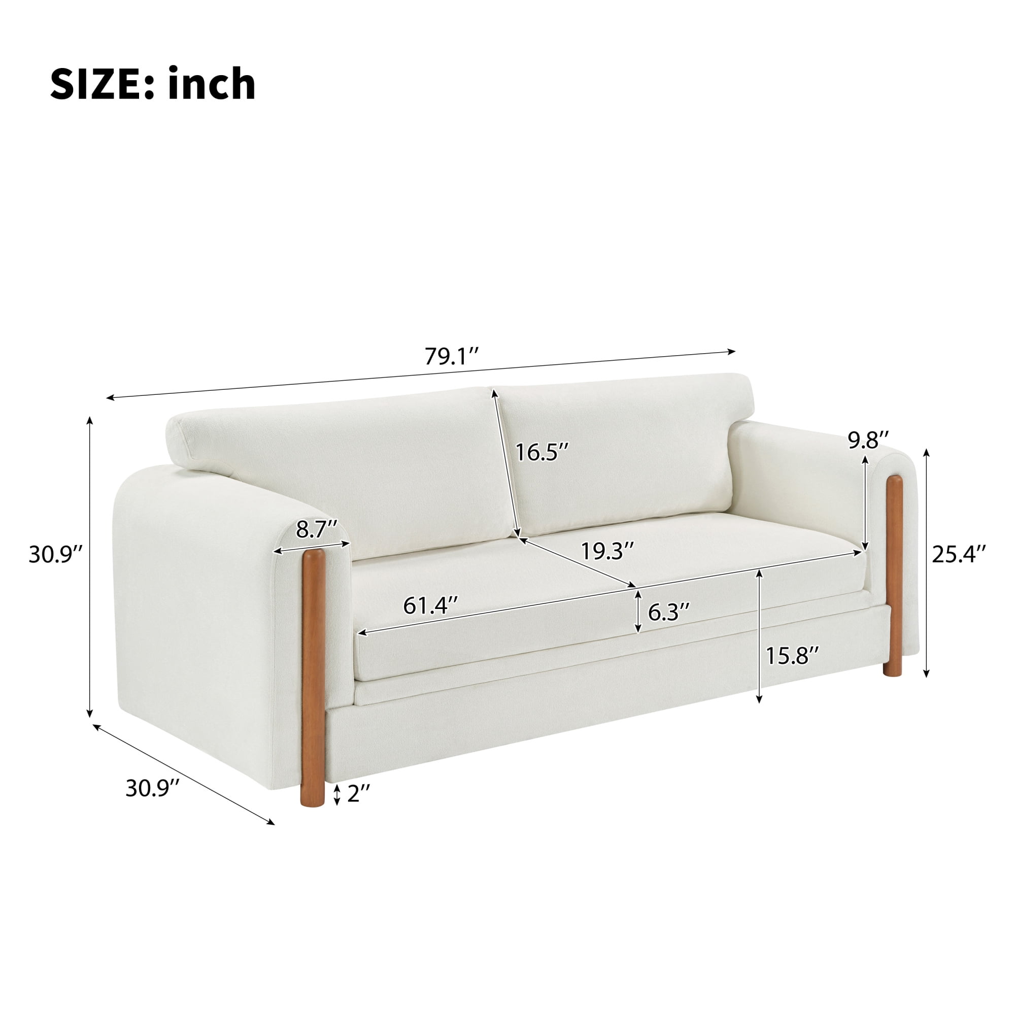 Leumius 79.1" 3-Seater Upholstered Couch, Accent Sofa with Square Arms for Living Room, Apartment and Small Space, Beige