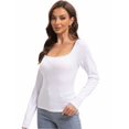 thumbnail image 3 of Women's Slim Fit Long Sleeve T-Shirt - Square Neck Stretch Casual Top, 3 of 6