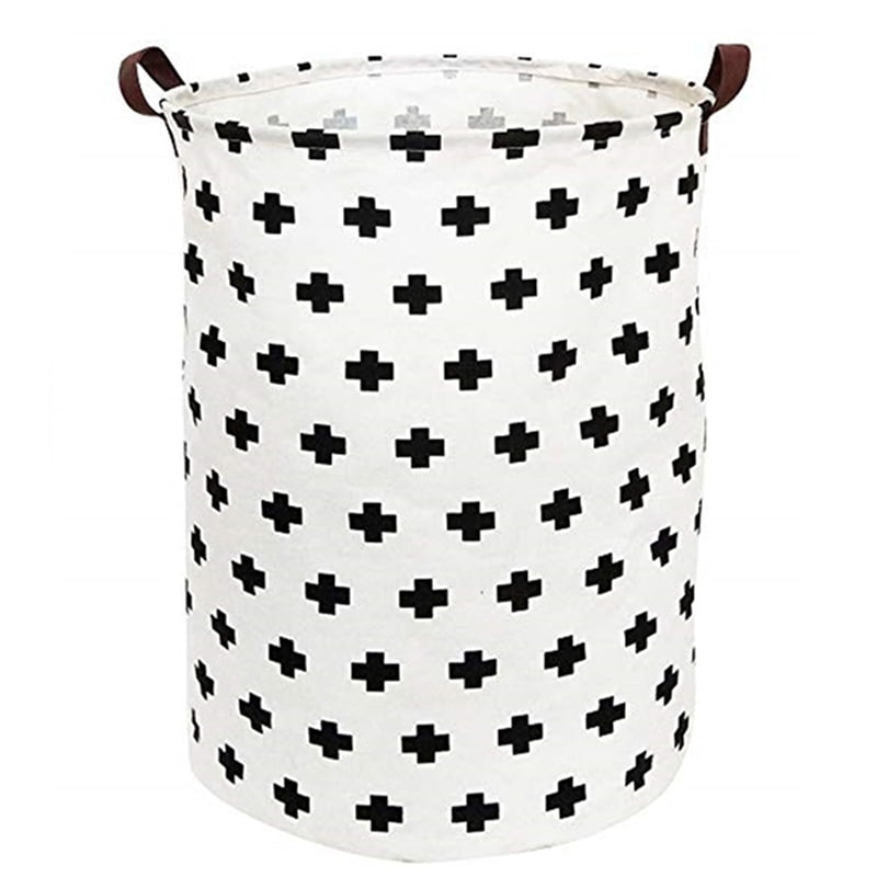 Hiyagon Canvas Laundry Basket with Handles, Black Crosses