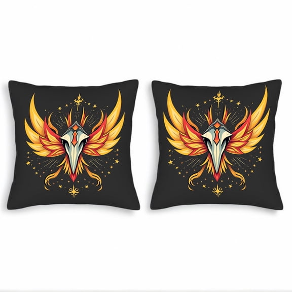 Set of 2 Decorative Throw Pillow Covers 18x18in - Vibrant Phoenix Design with Golden Stars for Couch Bed Car