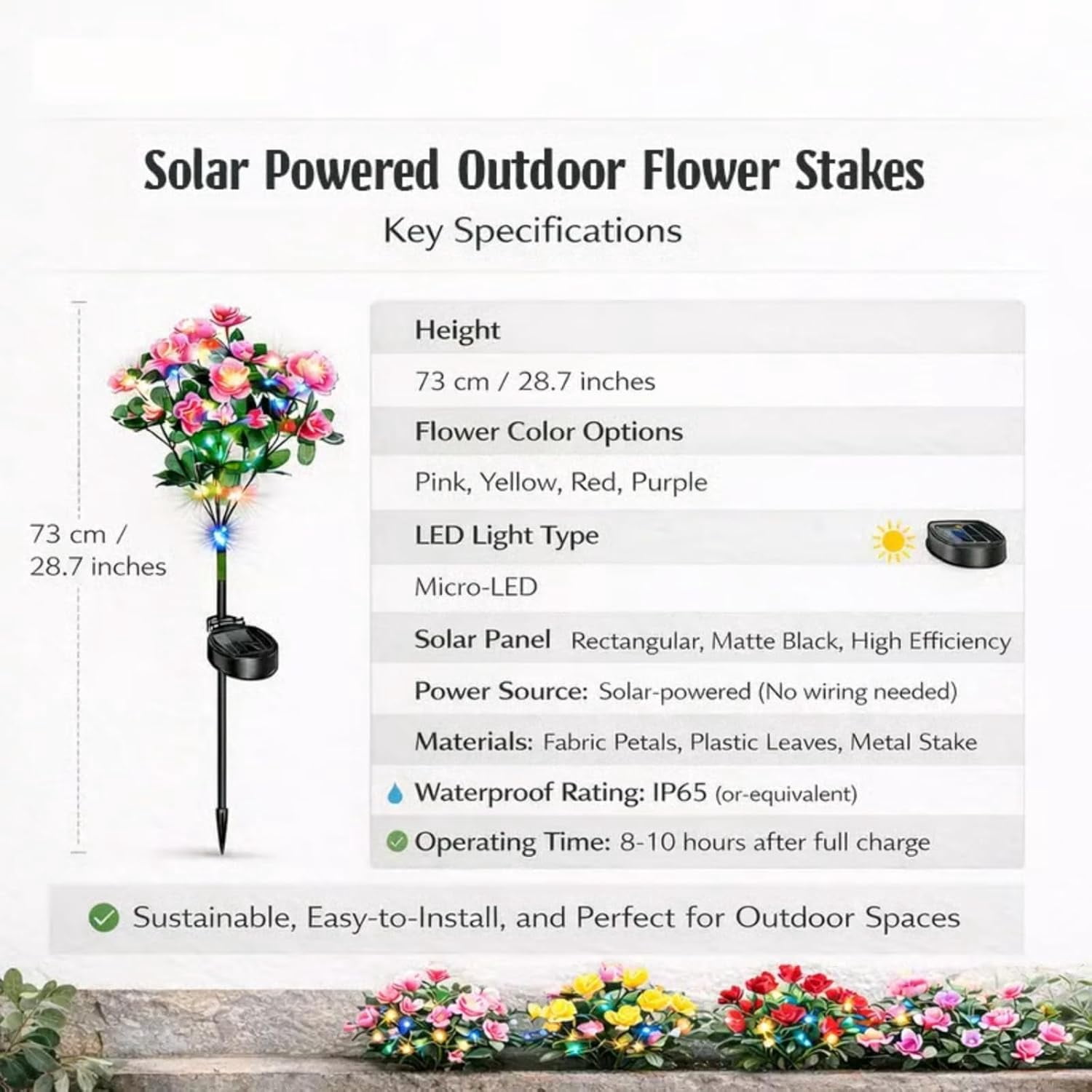 Memorial Garden Bloom Lights - Solar Powered Outdoor LED Flower Stake Lights, Auto On/Off Waterproof Landscape Lighting, Floral Decor for Grave Site, Yard, Patio