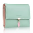 thumbnail image 1 of FT Funtor RFID Carteras para mujeres, carteras con bolsillo con cierre para mujeres con hojas, Verde (S-Green), Universal, 1 of 5