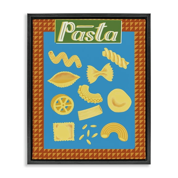 Stupell Industries Vintage Pasta Types Food & Beverage Painting Black Floater Framed Canvas Art Print Wall Art, 17 x 21